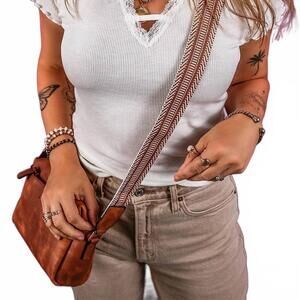 NEW 1 THE WOMAN lace v neckline ribbed slim fit t shirt in white